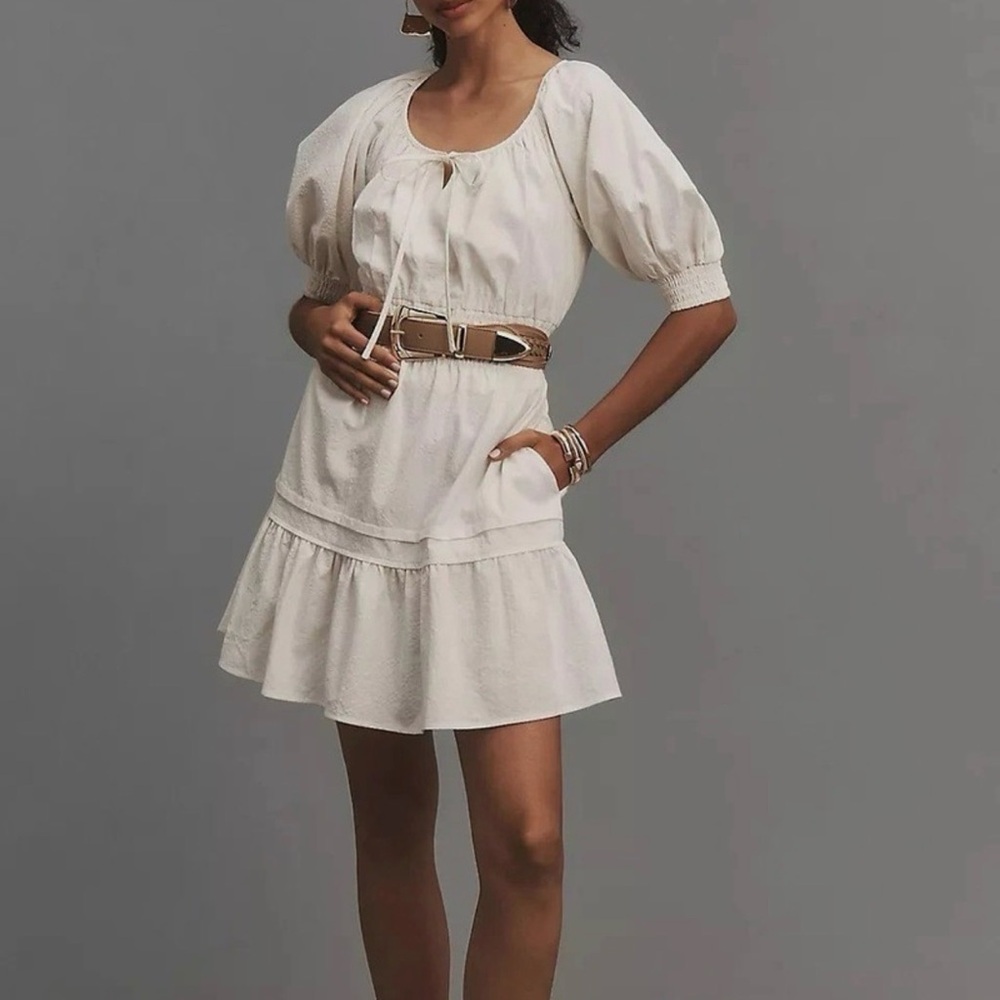 Anthropologie White Sommerset Puff Sleeve Mini Dress